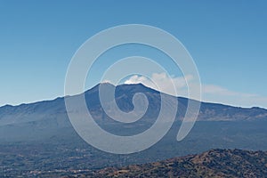 Mount Etna, one of the world`s most active volcanoes, in October, currently inactive photo